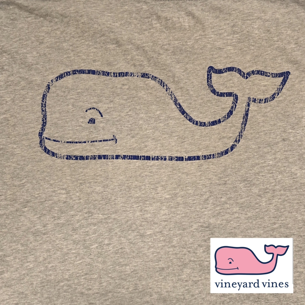 Vineyard Vines Mens XL Gray & Navy Whale Logo Longsleeve Tee w/ drawstring bag - Picture 1 of 9